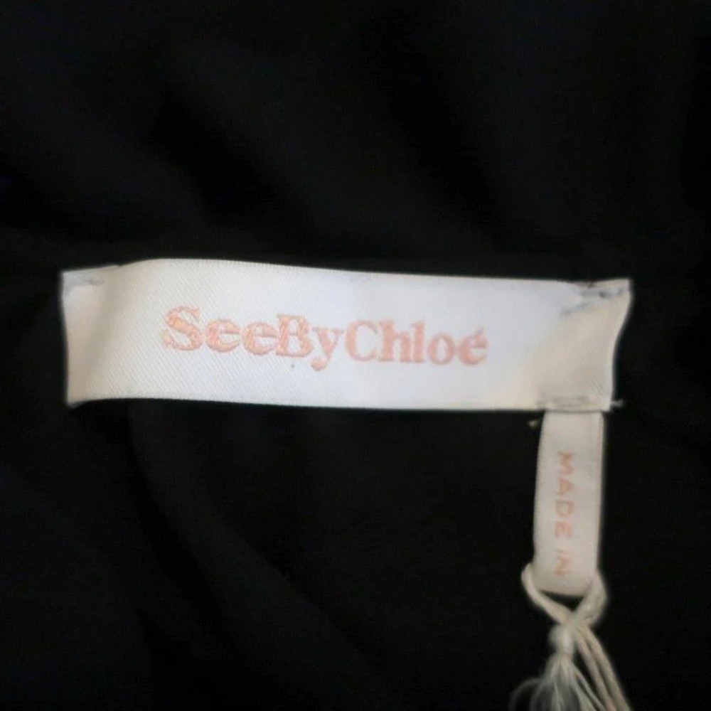 See by Chloe Ruffled High Neck Blouse Black Chiffon Size 38 Long Sleeve Top NEW - Picture 5 of 7